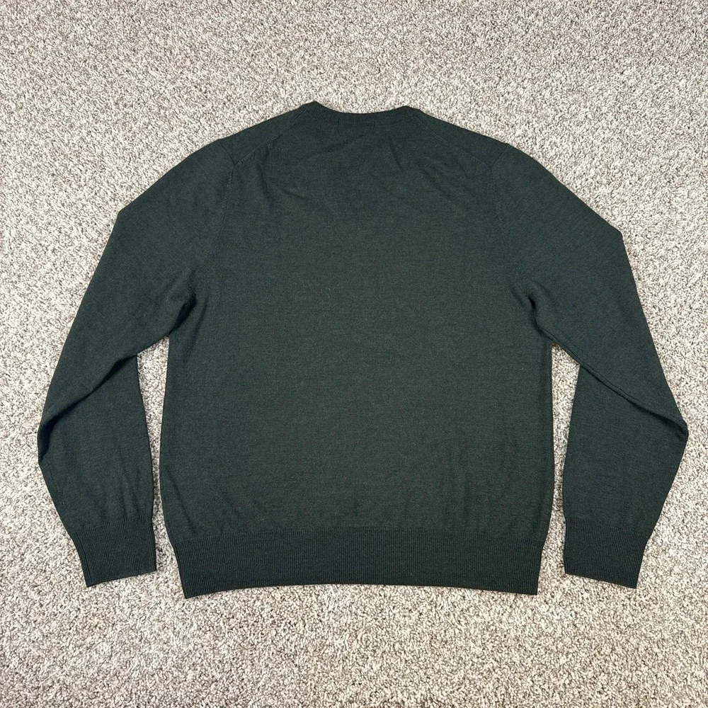 Brooks Brothers Sweater Mens Medium Green Saxxon Wool V Neck Pullover Knit
